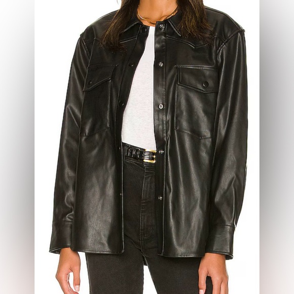 Rails Jackets & Blazers - Rails Black Faux Leather Shirt Jacket